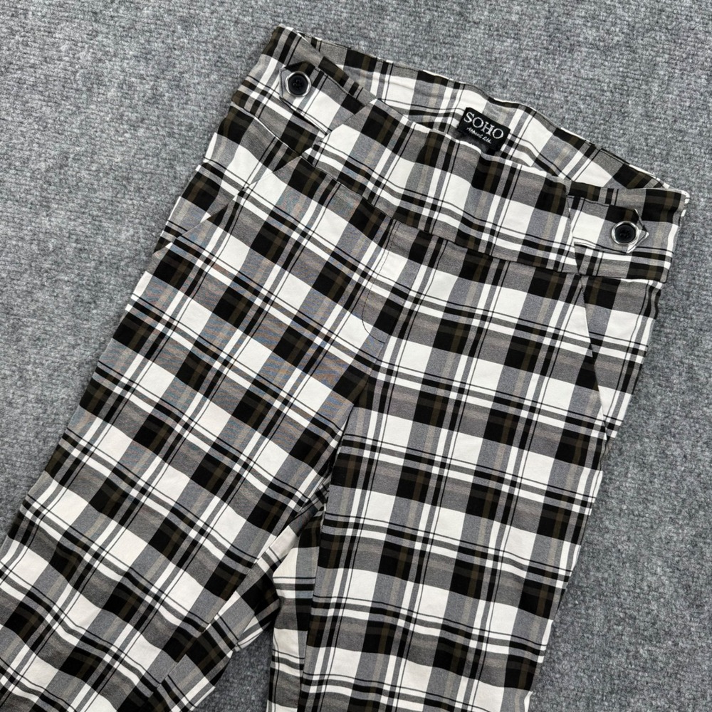 SOHO Apparel Ltd Plaid Pants Women's Size Medium Black White Brown Straight Leg